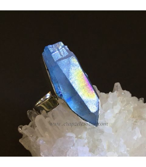 Cuarzo aura en anillo exclusivo de plata de ley ajustable