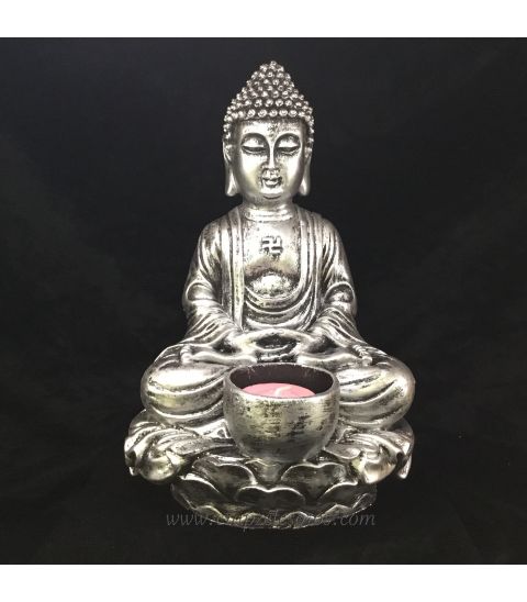 Buda meditación en resina plateada
