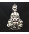Buda meditación con portavela en resina plateada