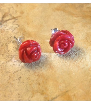 Pendientes Coral Bambu flor y plata