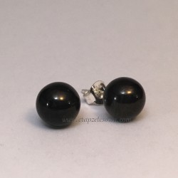 Azabache en pendientes de esferas de 8mm y plata de ley