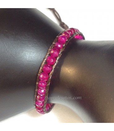 Pulsera de Ágatas rosa en macramé