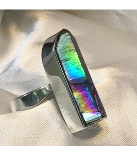 Cuarzo titanium cromático en anillo de plata de ley