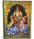 Saraswati en tapiz de algodón de la India