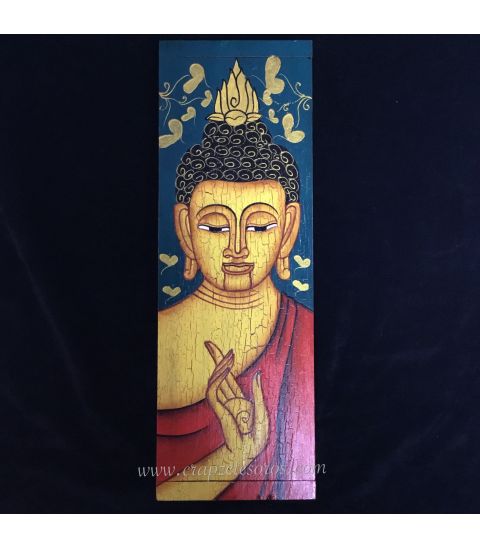 Buda en caja de madera de Teka de la India policromada