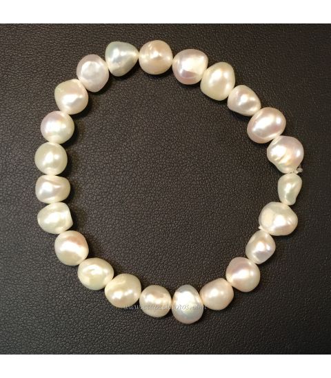 Perlas cultivadas naturales en pulsera elástica