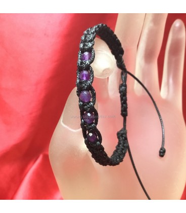 Esferas de Amatistas facetadas en pulsera de macramé ajustable de algodón