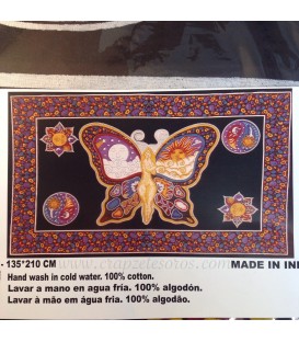 Mujer mariposa en tapiz de algodon