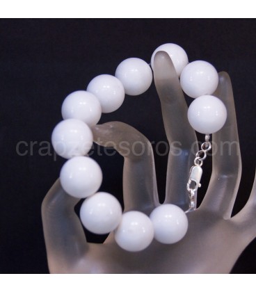 Jade blanco en esferas de 18 mm y pulsera con cierre de plata de ley