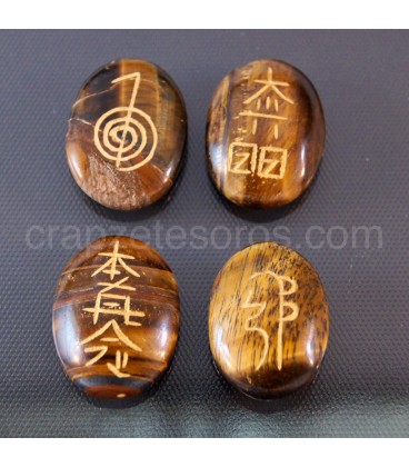 Conjunto de Reiki en rodados planos de Ojo de tigre