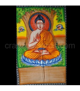 Buda pintado a mano sobre tapiz de algodón