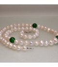 Collar de Perlas naturales de 9mm, Agata verde y plata