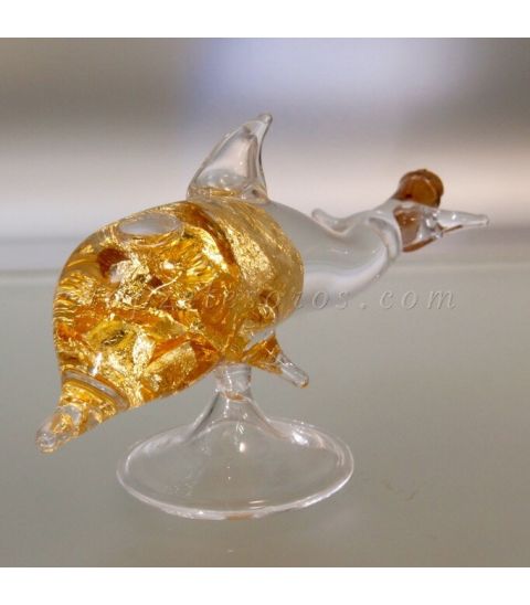 Oro de ley en láminas dentro de delfín de cristal