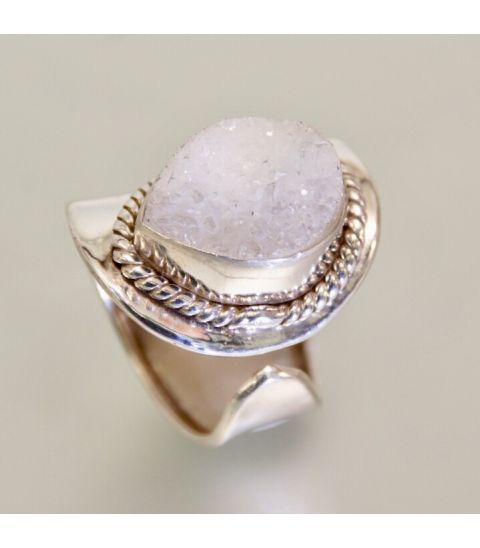 Ágata cristal en anillo de plata de ley ajustable