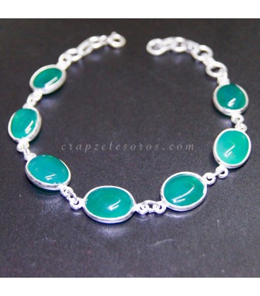 Ágatas verdes en pulsera de plata de ley