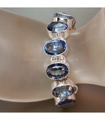 Cuarzo Aqua facetado en pulsera de plata de ley