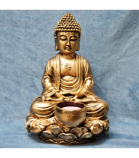 Buda madera meditación con vela