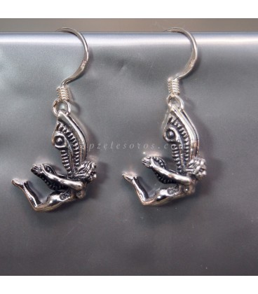 Ninfas en pendientes de plata de ley