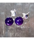 Ágata púrpura o lila esferas de 6mm en pendientes y plata de ley
