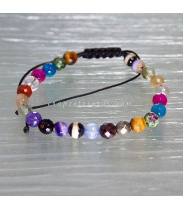 Ágatas multicolor talla esferas en pulsera de macramé ajustable