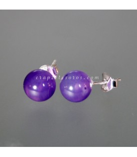 Agata purpura o lila esferas 8mm en pendientes y plata de ley