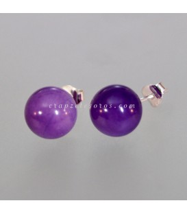 Ágata púrpura o lila esferas de 10mm en pendientes y plata de ley