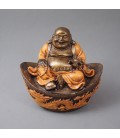 Buda Hotei túnica naranja sobre altar de resina