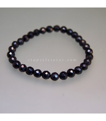 Azabache talla esfera facetada 6 mm en pulsera elástica