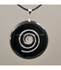 Obsidiana negra disco en colgante con espiral de plata