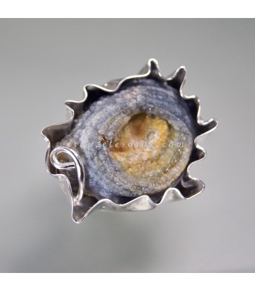 Original Calcedonia flor en anillo de plata de ley