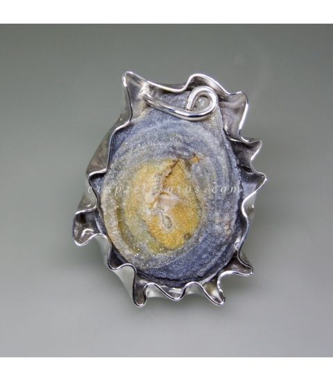 Original Calcedonia flor en anillo de plata de ley