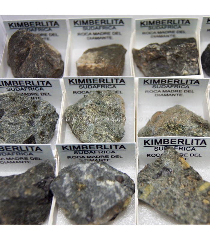 Torbellino visual Desarmamiento Kimberlita de Sudáfrica (matriz del diamante) en cajita de coleccion -  Minerales en cajita 4x4 Minerales de colección