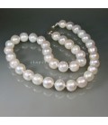 Grandes Perlas esféricas naturales de 11mm en collar con nudos y plata de ley