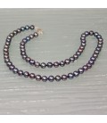 Perla negra de 6 mm en collar con nudos y plata de ley