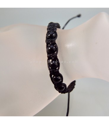 Turmalina negra o chorlo en pulsera fina de macramé ajustable