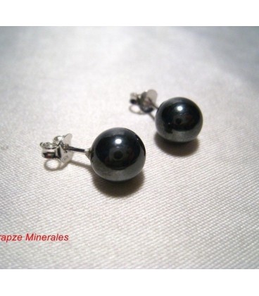 Pendientes Hematites bola y plata