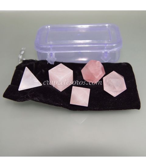 Conjunto poliédrico platónico de Cuarzo rosa
