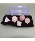 Conjunto poliedros o solidos platonicos en Cuarzo rosa