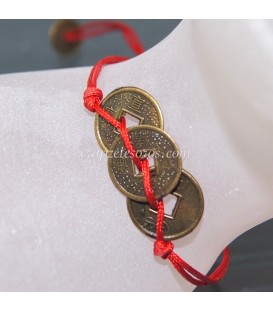 Monedas chinas talisman de suerte en pulsera con cordon