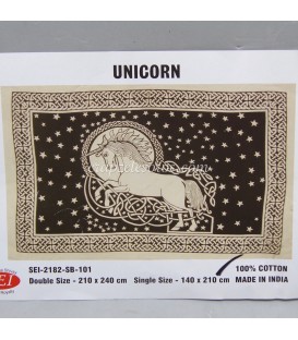 Unicornio sobre tapis de algodón lila y negro de la India
