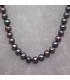 Perlas naturales negras cultivadas en collar con nudos entre capa pieza y terminaciones de plata de ley