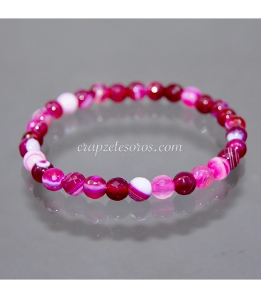 Ágatas rosa intenso facetadas en pulsera elástica