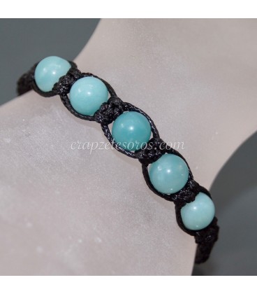 Amazonitas talla esfera en pulsera ajustable de macramé