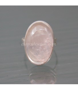Cuarzo rosa en anillo ajustable de plata de ley
