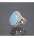 Tres cabujones de Cuarzo azul en anillo de plata de ley