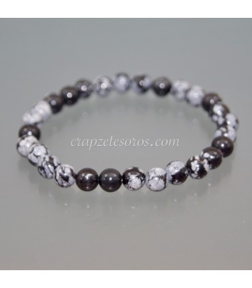 Obsidiana nevada talla esfera de 6 mm en pulsera elástica..