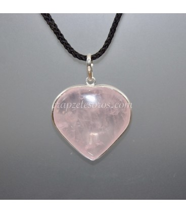 Cuarzo rosa talla corazón en colgante de plata 