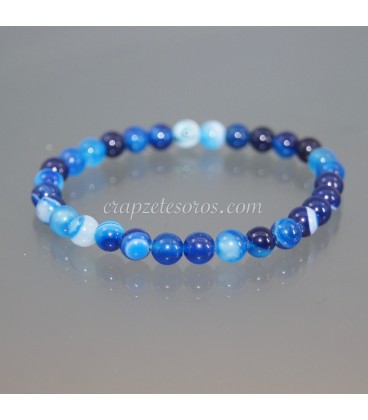 Ágatas azules esferas de 6 mm en pulsera elástica