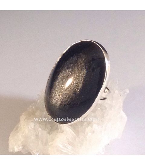 Obsidiana Lunar en imponente anillo de plata de ley