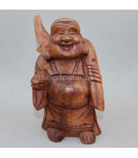 Buda Hotei, el de la prosperidad. y felicidad en madera